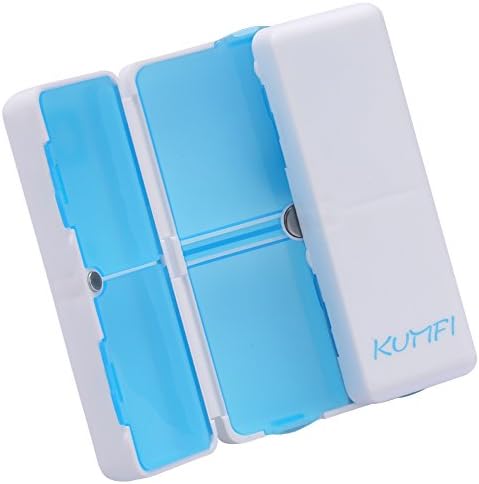 Pill Box Medicine Organiser, KUMFI Pocket Tablet Dispenser Containers Travel Pill Organisers 7 Day Weekly Daily Reminder Vitamin Fish Oil 7 Compartments, White & Blue