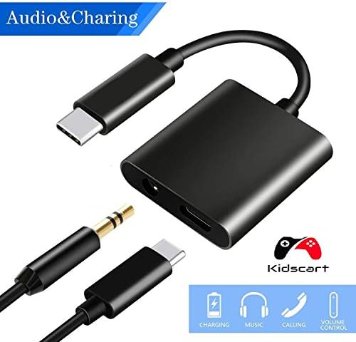 Kidscart official 2 in 1 USB-C Adapter, Best Type-c Converter for Charger and 3.5 mm Headphones, Black.