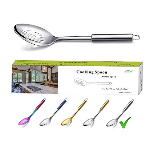 Cooking Spoon, Berglander Stainless Steel Slotted Spoon, Basting For Cooking, Kitchen Serving Non-Stick And Heat Resistant,Dishwasher Safe, Easy to Clean