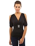 PattyBoutik Women's V Neck Cut Out Shoulder Short Sleeve Blouse