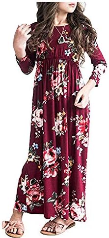 QIJOVO Girl Floral Maxi Dress with Pockets Sleeves Long Holiday Dress