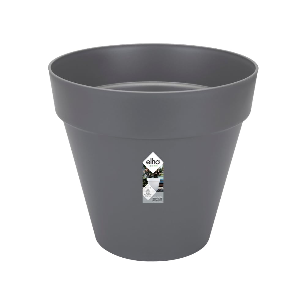 elho Loft Urban Round 50 - Large Plant Pot Outdoor - 100% Recycled Plastic - Ø 48.5 x H 44.5 cm - Black/Anthracite