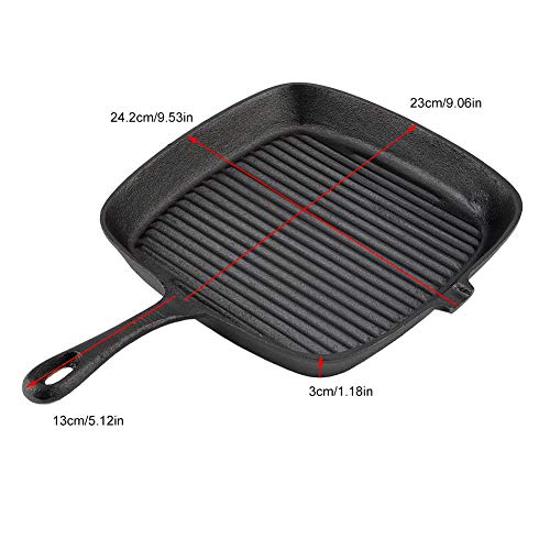 Griddle Pan, Square Ridged Frying Pan Cooking Pan Cast Iron Non-Stick Griddle Pan Stir Anti Slip Grill Pan Anti Scratch Pot for Kitchen Cooking 24.2×23×3cm