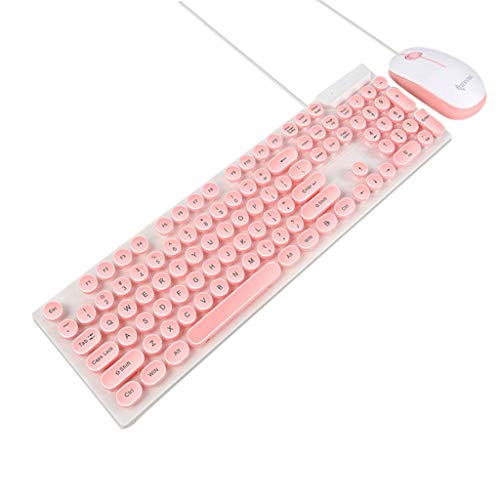 COM1950s 104 Keys Gaming Keyboard 1 Set Anti-Splash Wired Mult Punk Gaming Keyboard Mouse Office for PC Computer (Pink)