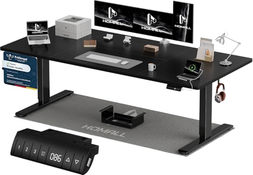 Homall Höhenverstellbarer Schreibtisch 200x80cm mit USB-A Ladeanschluss, Elektrischer Schreibtisch mit Kabel Management Tray, Standing Desk mit 3 Memo
