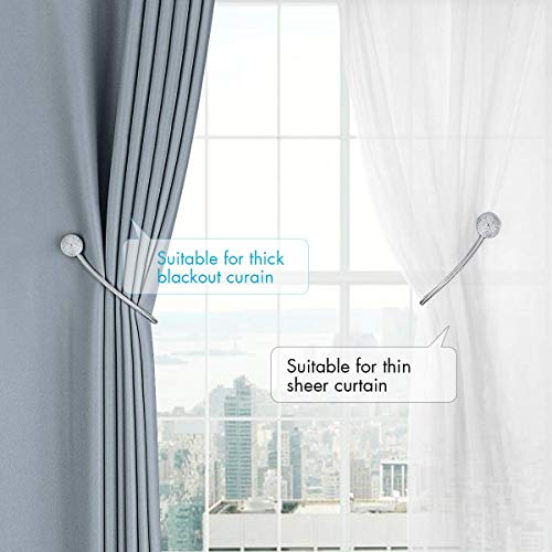 SPLF Magnetic Curtain Tiebacks with Unique Wooden Balls, 2 Pack Decorative Drapery Holdbacks Rope Holder for Home Kitchen Office Window Sheer Blackout Drapes, Silver-Gray