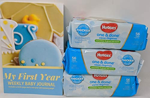Huggies One and Done Wipes and Baby's First Year Journal Bundle for Baby Shower, Huggies Cucumber and Green Tea Scent, 56 Count, Pack of 3 for New Mom, Wipes for Infant Baby - Thumbnail 7