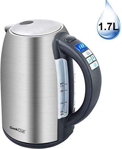 Geek Chef Electric Kettle 1.7Liter Electric Kettle with Temperature Control 304 Stainless Steel Housing, Hot Water Boiler with LED Indicator, Fast Boiler Auto Shut-Off 60 Minutes Keep Warm, BPA-Free