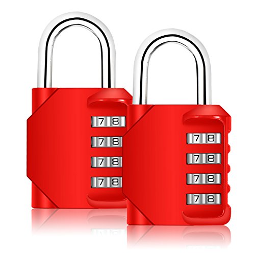 Combination Lock, Blingco 4 Digit Combination Padlock for Gym & Sports Locker, School, Employee, Fence, Case, Toolbox, Hasp Cabinet & Storage - 2 Pack & Red