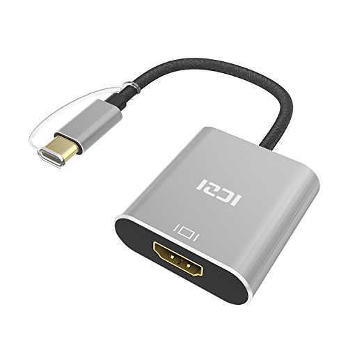 ICZI USB 3.1 Type C (USB-C & Thunderbolt 3 Port Compatible) to HDMI 4K UHD Adapter Aluminum Body for USB-C Device New MacBook 12 inch 2015, ChromeBook Pixel, Lumia 950/950XL (Gray)