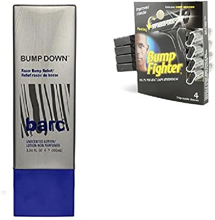 Barc Bump Down Razor Bump Relief, Alcohol-Free, Unscented Lotion, 3.34 Oz + Bump Fighter for Men Disposable Razors 4 Ct