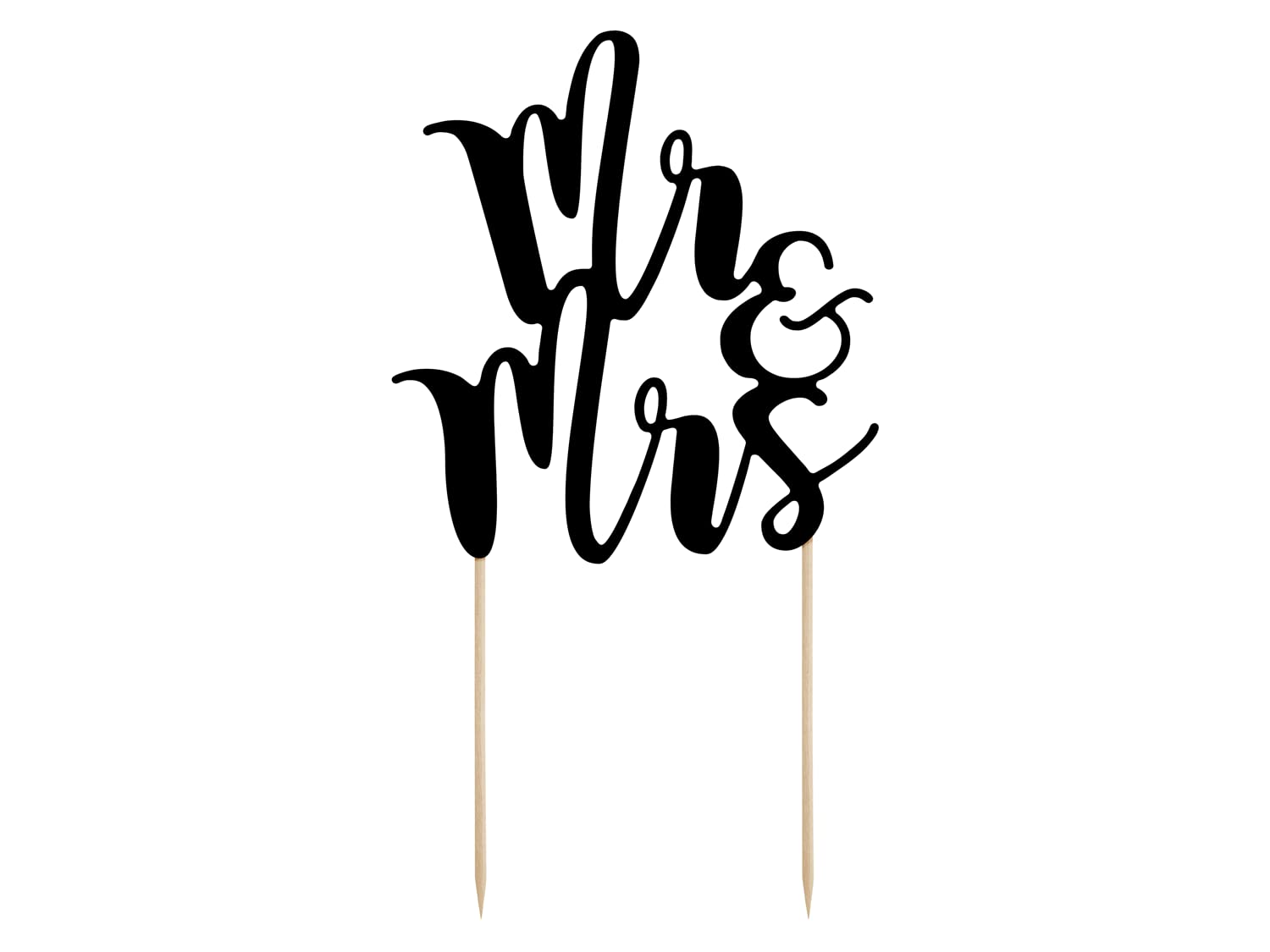 PartyDeco Mr & Mrs Topper on Sticks for Wedding Cake, 1 Black Cake Topper, 1.0 count, Paper, 25.5 cm, Wedding