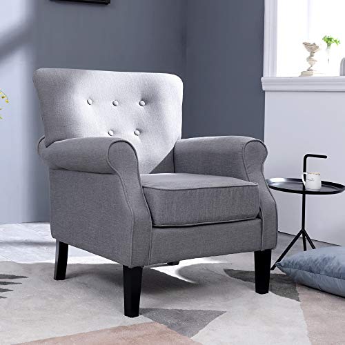 Top Space Accent Chair Sofa Mid Century Upholstered Roy Arm Single Sofa Modern Comfy Furniture for Living Room,Bedroom,Club,Office(1 PCs, Gray) - Thumbnail 2