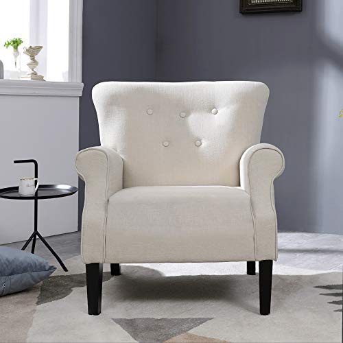 Top Space Accent Chair Sofa Mid Century Upholstered Roy Arm Single Sofa Modern Comfy Furniture for Living Room,Bedroom,Club,Office (2 PCs,White)