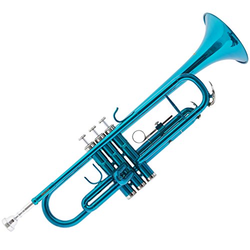 Mendini by Cecilio Sky Blue Trumpet Brass Standard Bb Trumpet, Student