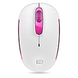 Wireless Mouse (Battery Included), FD M510c 2.4G Mini Silent Click Cordless Mouse, Optical Travel Mice with Nano USB Receiver for Desktop, Laptop, Computer, Chromebook and Notebook (White and Pink)