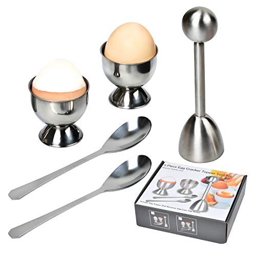 Egg Cups Cracker Topper, Soft Hard Boiled Eggs Separator Tool Stainless Steel set Include 2 Egg Cups, 2 Spoons, 1 Topper Cutter -Easily Crack and Score Raw and Cooked Egg Shells Perfect Mother's Gift - Thumbnail 7