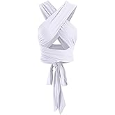 ZAFUL Womens Ribbed Halter Crop Top Ruched Lace-up Cropped Cami Bandana Top Criss Cross Wrap Print Tank Top