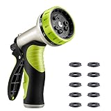 VicTsing Garden Hose Nozzle, Hose Spray Nozzle with 9 Patterns, Heavy-Duty Nozzle for Hose Under High Pressure, Metal Body and Slip Resistant for Watering,Washing Car,and Showering Pets