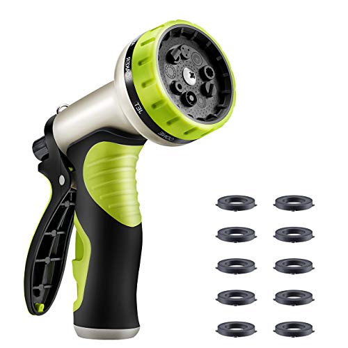 VicTsing Garden Hose Nozzle, Hose Spray Nozzle with 9 Patterns, Heavy-Duty Nozzle for Hose Under High Pressure, Metal Body and Slip Resistant for Watering,Washing Car,and Showering Pets