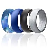 Silicone Wedding Ring For Men By ROQ Affordable Silicone Rubber Band, 4 Pack - Arctic Camo, Metallic Look Silver, Black, Blue - Size 12