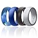 ROQ Silicone Wedding Ring for Men Affordable Silicone Rubber Band, 4 Pack - Arctic Camo, Metallic Look Silver, Black, Blue - Size 12