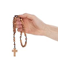AUTÉNTICO collar católico de madera de olivo, con cuentas de rosario de Belén en bolsa de algodón natural por BeBlessed, sin metal, Marrón, OWR001