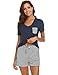 Hotouch Womens Casual Pajama Set Striped Short Sleeve Top & Short Pjs Sets Navy Blue M