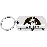 Personalized Wrestling Keychain, Custom Engraved Boys Wrestling Gifts, Wrestling Jewelry Accessories