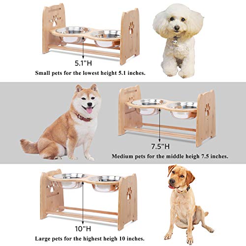 XZONE PET Elevated Dog Bowls for Cats and Dogs, Adjustable Bamboo