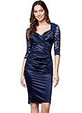 Miusol Women's Deep-V Neck Ruffles Floral Lace Fitted Retro Evening Pencil Dress