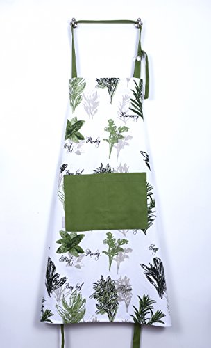 Set of Apron, Oven Mitt, Pot Holder, Pair of Kitchen Towels in a Unique Herb Garden Design, Made of 100% Cotton, Eco-Friendly & Safe, Value Pack and Ideal Gift Set, Kitchen Linen Set By CASA DECORS