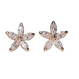 Gold Tone Crystal Stud Earrings - Cute Flower Design Bling!! - Made with Clear Cubic Zirconia Crystals E154