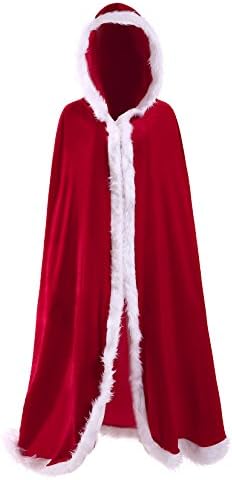 SAWMONG Christmas Cardigan Cloak Mrs Santa Claus Deluxe Velet Hooded Cape Costume Outfit