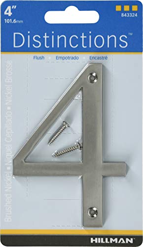 Distinctions by Hillman 843324 4-Inch Brushed Nickel Flush-Mount House Number 4