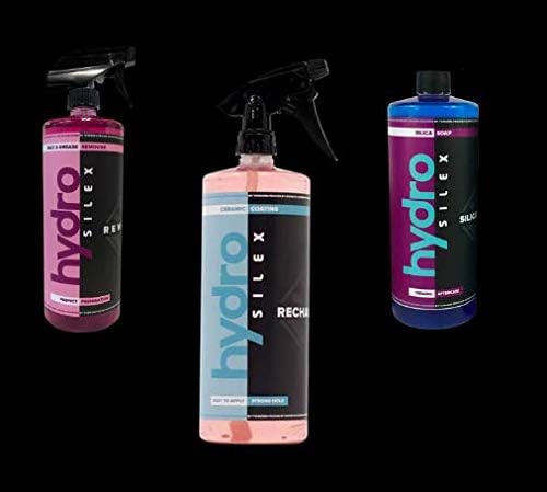 HydroSilex Complete Car Detailing Kit Bundle, Rewind, Recharge, Silica Soap (3 Items Included) (32 oz Bottles)