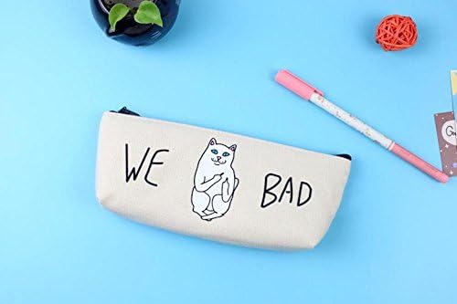 High Capacity Canvas Pencil Case with Cute Cat on Bag Box for Pen Office School Supplies (Yellow)