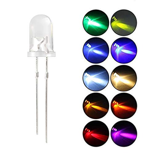 DiCUNO 200pcs 5mm LED Light Emitting Diodes 2pin Assorted Diffused Kit Box Color UV White Red Yellow Green Blue Warm White Pink Orange Chartreuse (10 Colors x 20pcs)