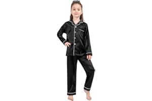 DF-deals Girls Boys Kids Silk Satin Pajamas Set Button-Down Clothes Long Sleeve Loungewear Sleepwear PJS