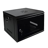 Makom 6U Wall Mount Network Server Data Cabinet Enclosure Rack Glass Door Wallmount Locking with Key Set (Black)