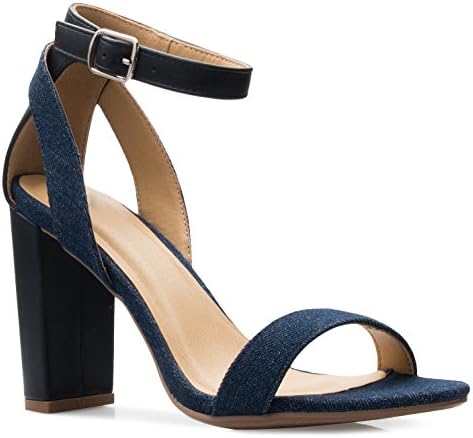 OLIVIA K Women's Strappy Open Toe Clear Ankle Straps Perspex Lucite Clear Block Heel Sandal