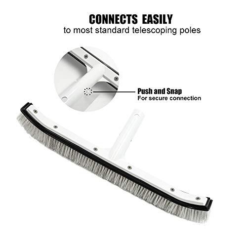 Swimming Pool Wall & Tile Brush , Combo Nylon and Stainless Steel Wire Brush for Cleaning Walls, Tiles & Floors, 18" Milky White Aluminum Back Hybrid Brush Head with EZ Clips (Pole not Included) - Thumbnail 3