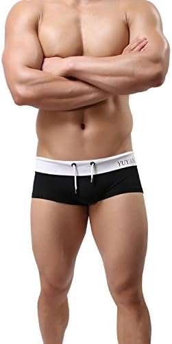 Wellwanted Mens Swimming Breif Bikini Shorts Summer Beach Swimsuit 3 Colors (L, YY-Black)