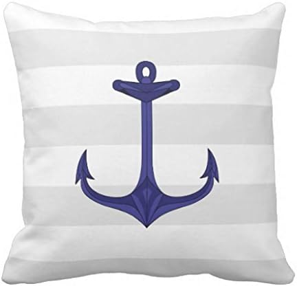 Kathrow Nautical Navy Blue Anchor Gray White Stripes Throw Pillow Covers 18"18"