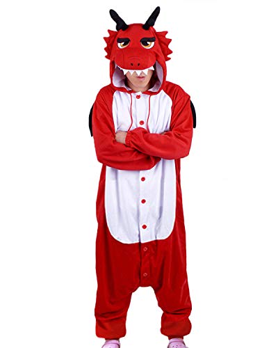 wotogold Herren Tier Drachen Pyjamas Cosplay Kostüme mit Horn