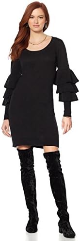 Wendy Williams Long Sleeves Ruffle-Slv Scoop-Neck Dress Black 1X New 578-289