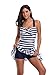 Leoparts Women's Stripe Swimwear Crossover One Piece Swimdress Skirted Swimsuit with Boyshort