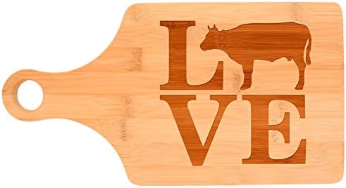 Love Beef Cow Cattle Grilling Kitchen Décor Farm Farmer Paddle Shaped Bamboo Cutting Board Bamboo