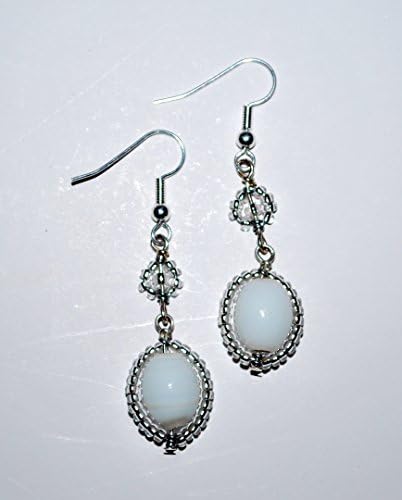 Women's Elegant White and Silver Beaded Earrings Handmade Fair Trade Kenya