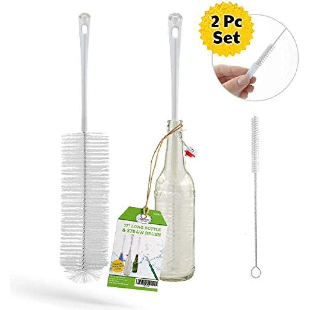17" Brushes LONG Bottle & Straw Set For Beer Cleaner, Thermos Carboy